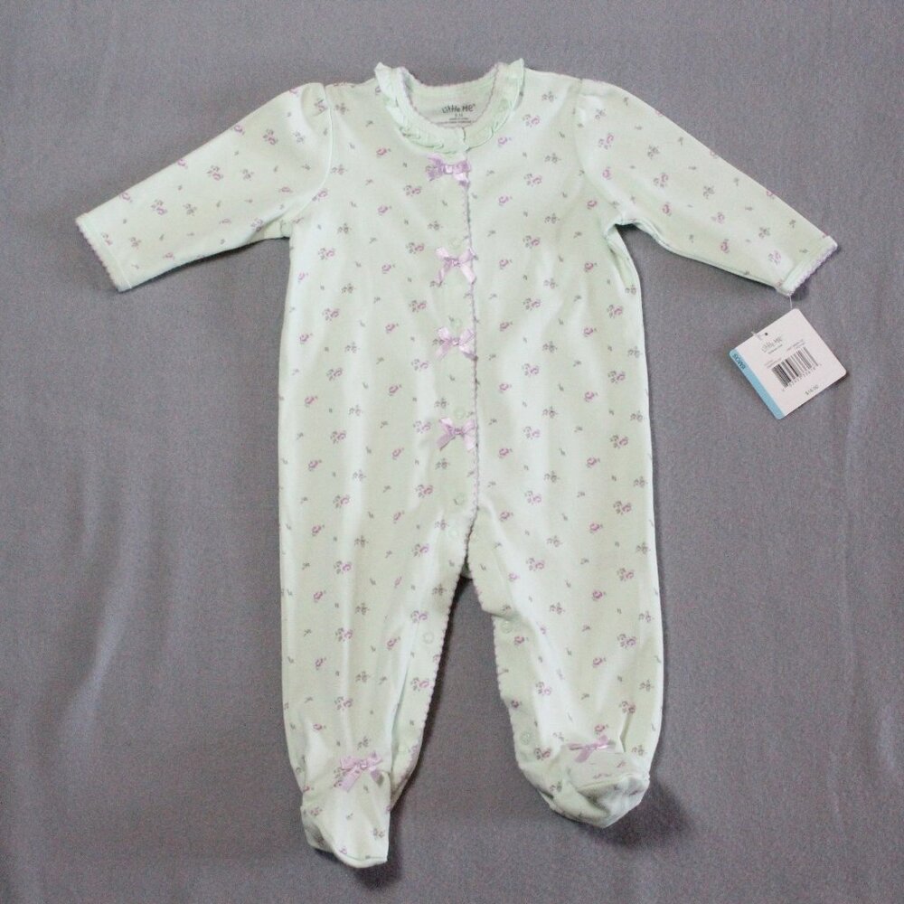 Little Me Vintage Rose Floral Footed Coverall 6M Light Green NWT